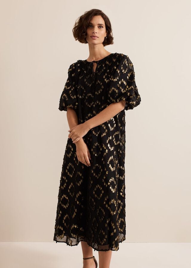 Black Phase Eight Bella Textured Dress | 5471EXLIH