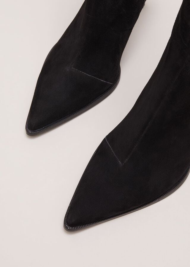 Black Phase Eight Black Suede Pointeded Boots | 2589XWTKN