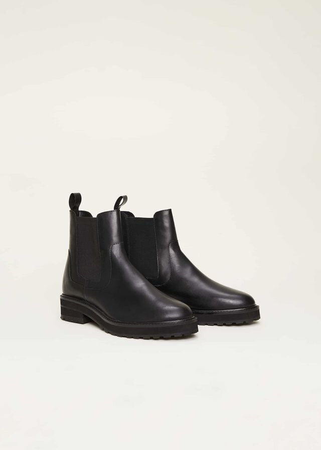 Black Phase Eight Casual Leather Pull On Heels | 0584PBFYC