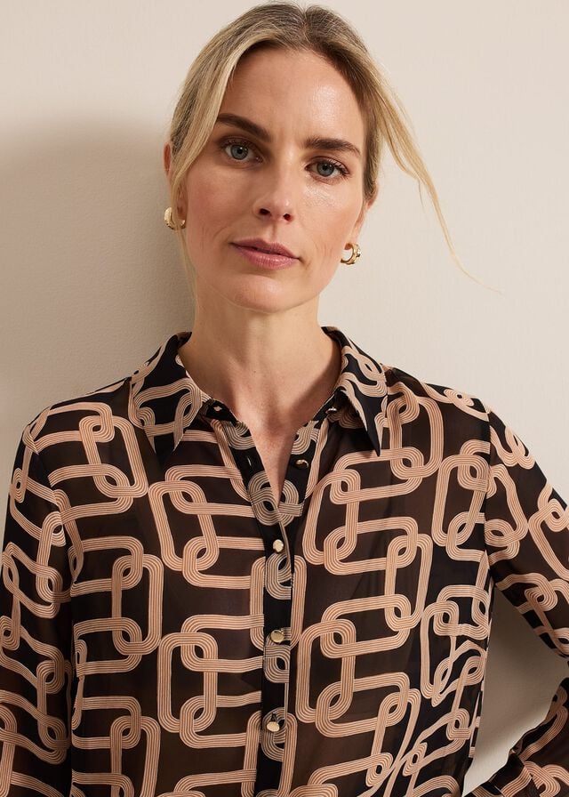 Black Phase Eight Cora Chain Print Shirts | 1587NLDEY