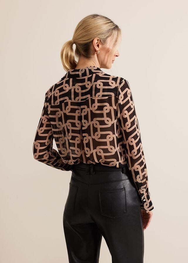 Black Phase Eight Cora Chain Print T Shirts | 3628EZAWB