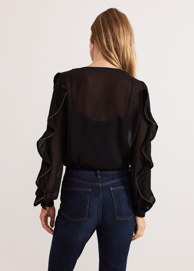 Black Phase Eight Cordelia Ruffle Shirts | 7839WVOXY