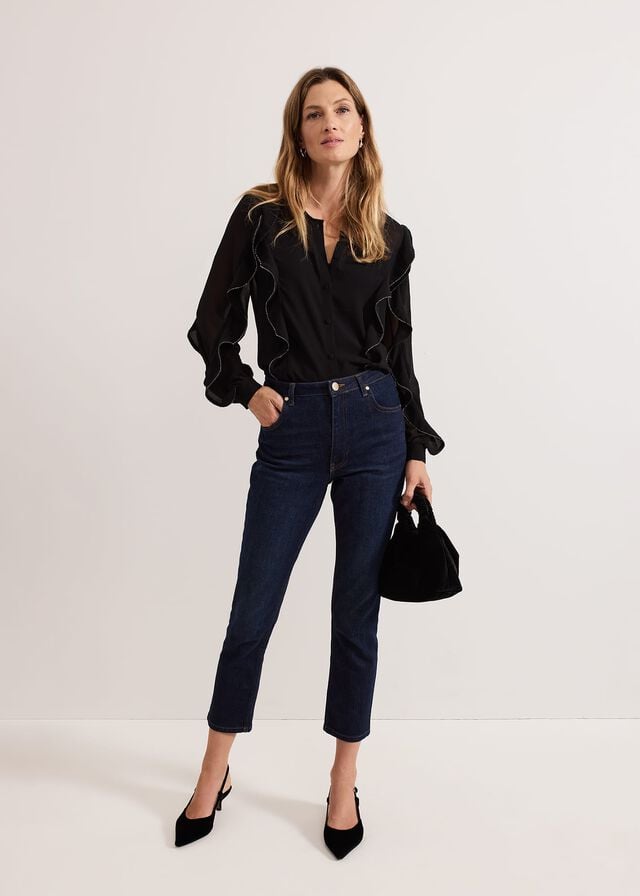 Black Phase Eight Cordelia Ruffle Shirts | 7839WVOXY
