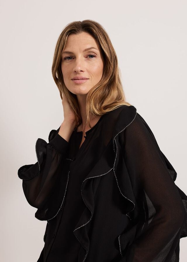Black Phase Eight Cordelia Ruffle Shirts | 7839WVOXY