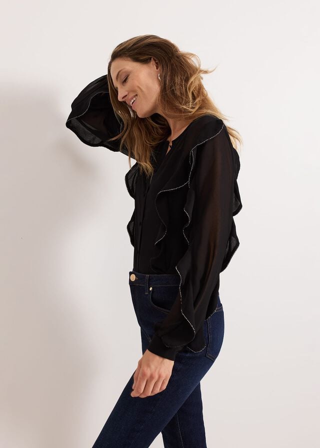 Black Phase Eight Cordelia Ruffle Shirts | 7839WVOXY