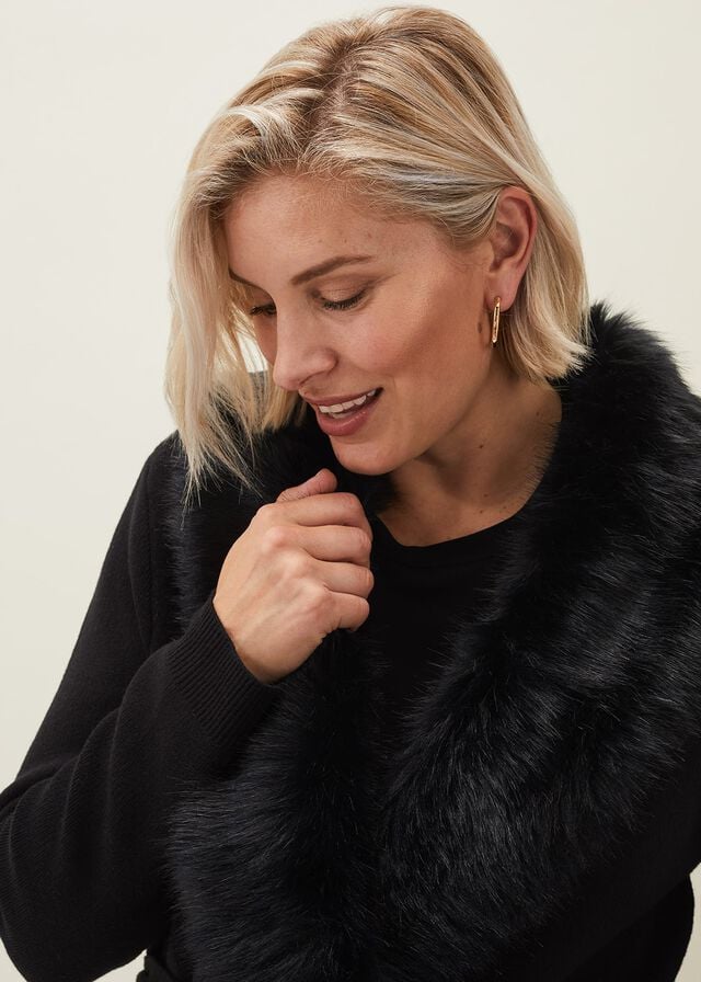 Black Phase Eight Edessa Fur Collar Wrap Coats | 1820AOCQP