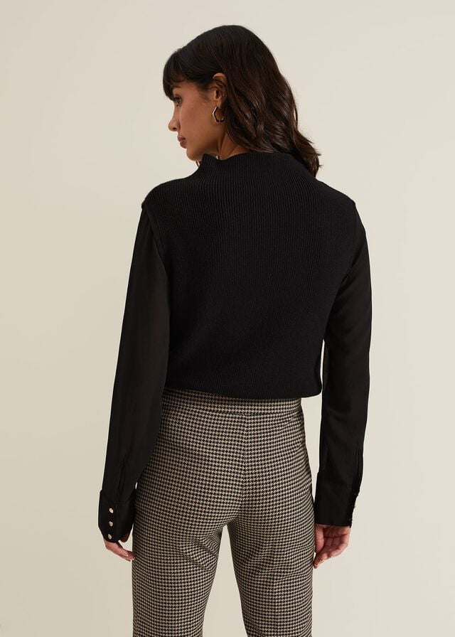Black Phase Eight Ella Woven Sleeve Knitwear | 7892PAYID