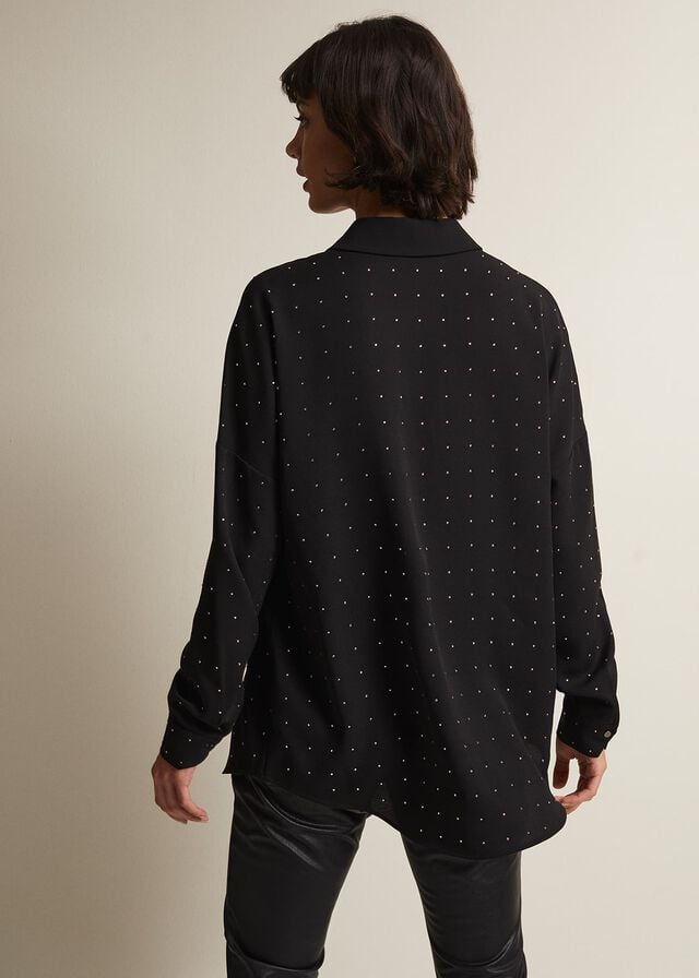 Black Phase Eight Elowen Embellished Longline Shirts | 9826JGHQK