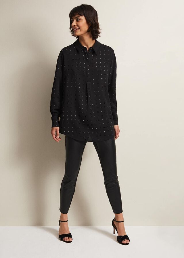 Black Phase Eight Elowen Embellished Longline Shirts | 9826JGHQK