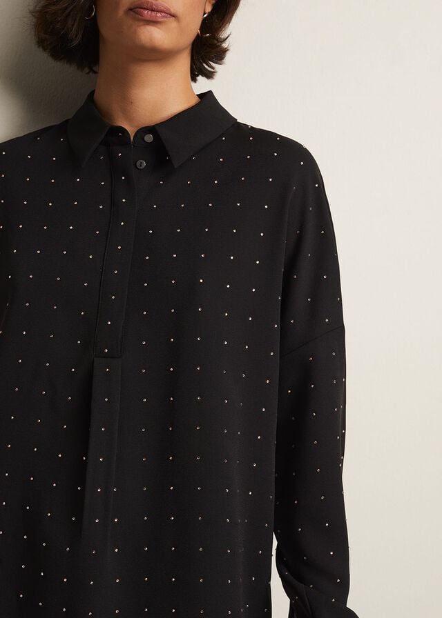 Black Phase Eight Elowen Embellished Longline Shirts | 9826JGHQK