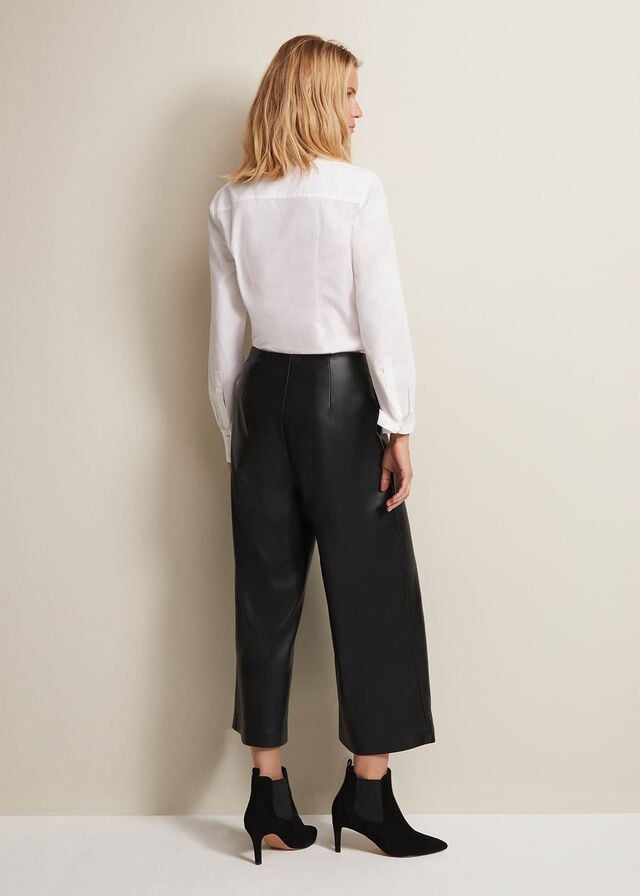 Black Phase Eight Emeline Faux Leather Culottes Trousers | 9736ROVJC