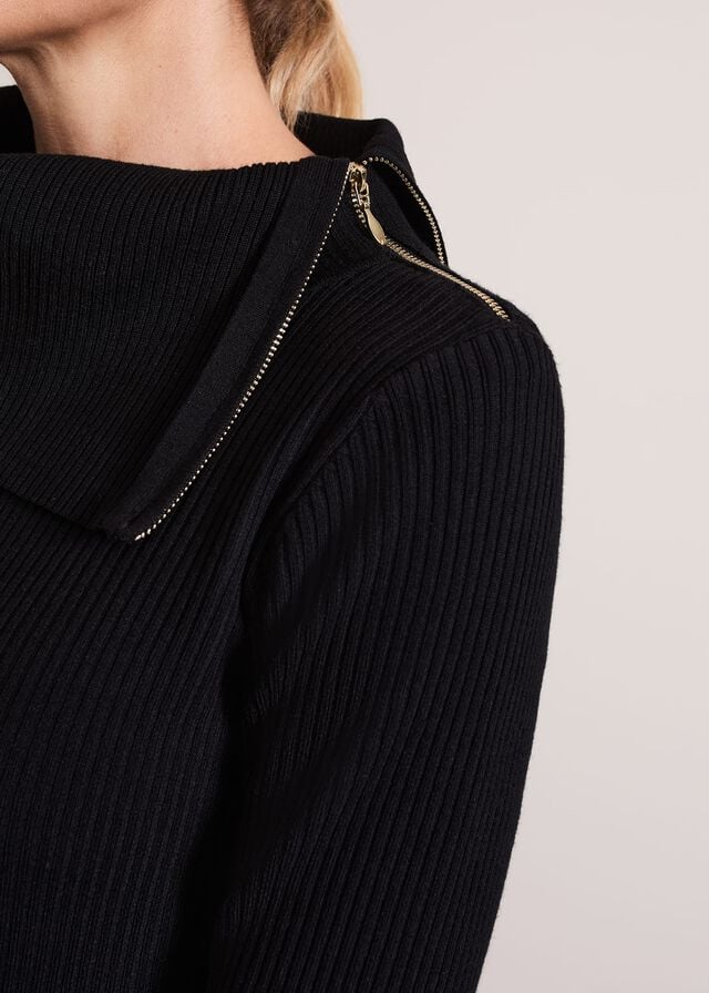 Black Phase Eight Hartley Zip Ribbed Column Dress | 5918ZLUWQ