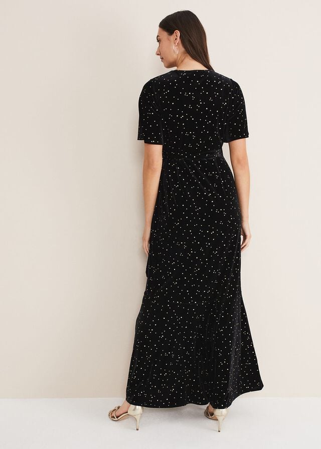 Black Phase Eight Holly Velvet Star Wrap Dress | 1936UTAHP