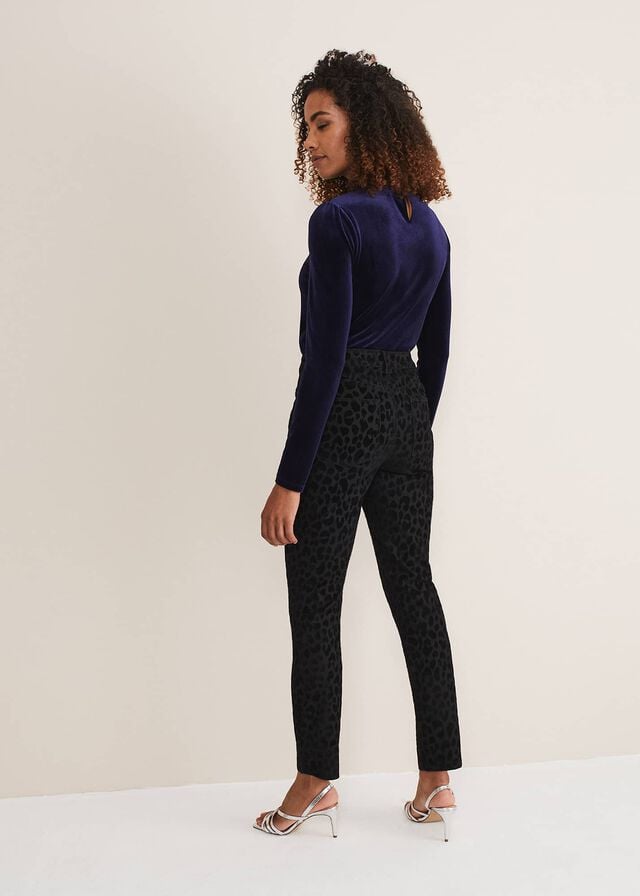 Black Phase Eight Jaimie Flocked Trousers | 8567MKZXG