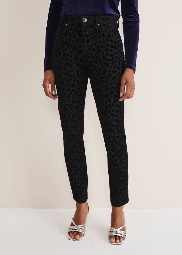 Black Phase Eight Jaimie Flocked Trousers | 8567MKZXG