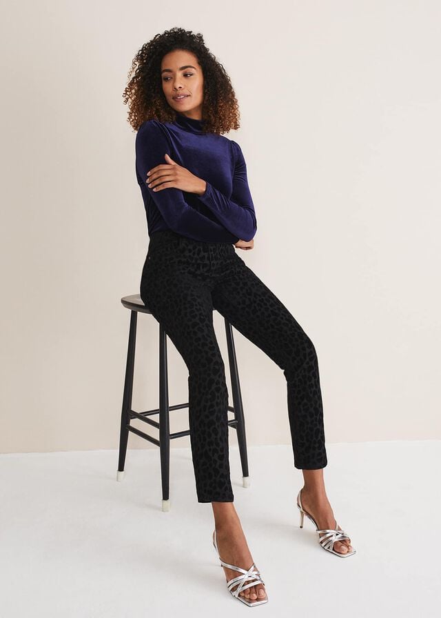 Black Phase Eight Jaimie Flocked Trousers | 8567MKZXG