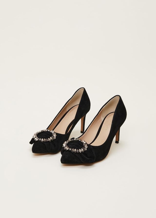 Black Phase Eight Jewel Front Bow Court Heels | 4057DZJNU