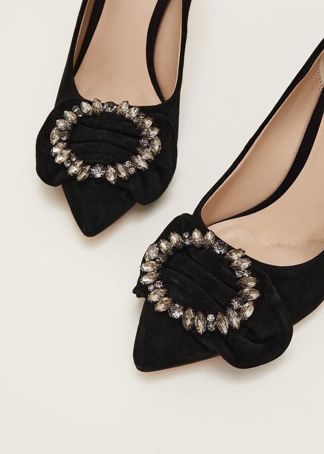 Black Phase Eight Jewel Front Bow Court Heels | 4057DZJNU