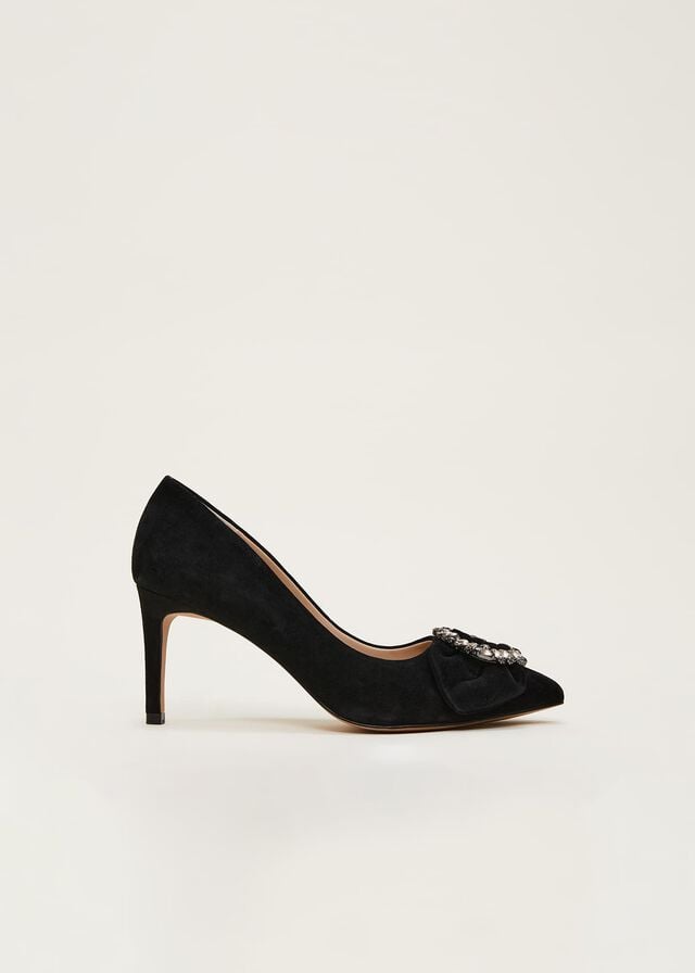 Black Phase Eight Jewel Front Bow Court Heels | 4057DZJNU