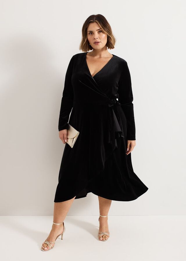 Black Phase Eight Julia Velvet Wrap Dress | 3564BZWOU