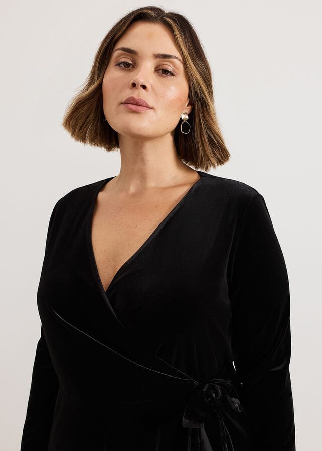 Black Phase Eight Julia Velvet Wrap Dress | 3564BZWOU