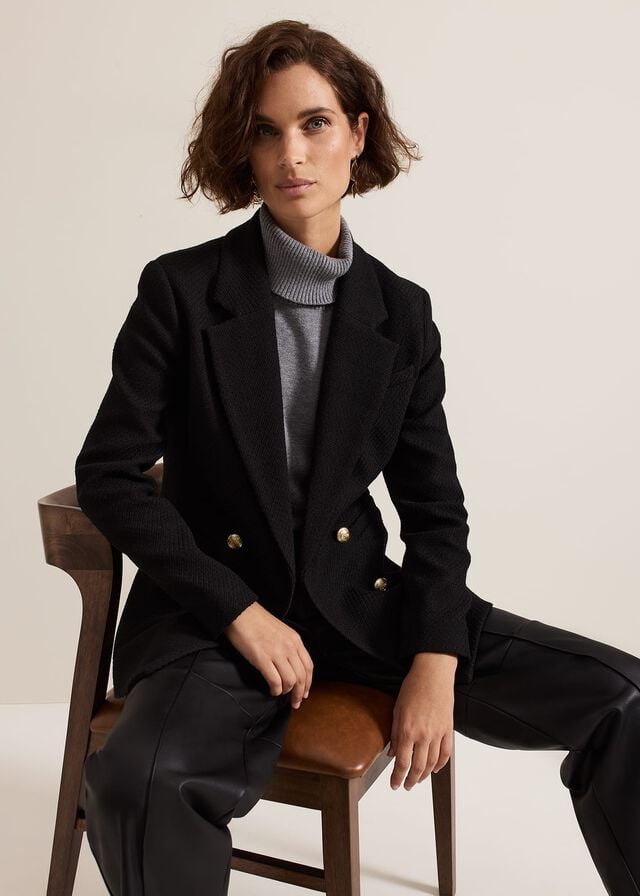 Black Phase Eight Kiana Boucle Longline Jackets | 2691UMIJX