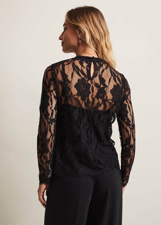 Black Phase Eight Lara Lace T Shirts | 7085BDOZP