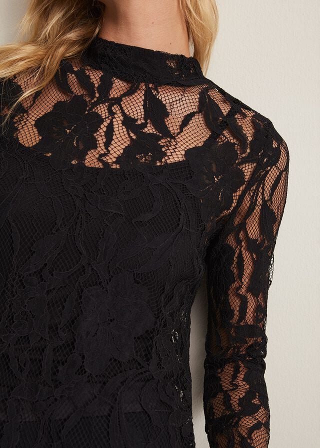 Black Phase Eight Lara Lace T Shirts | 7085BDOZP