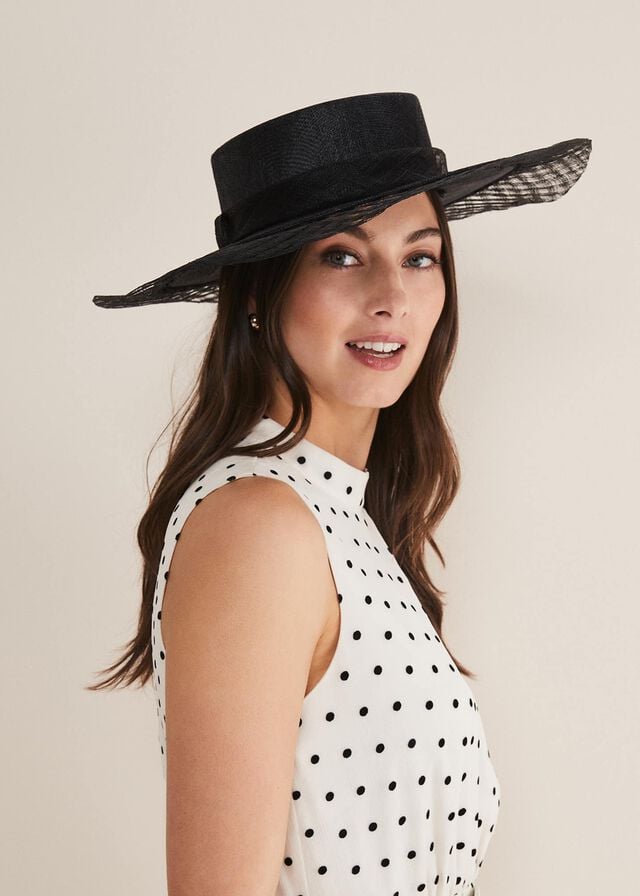 Black Phase Eight Lattice Trim Boater Fascinator Hats | 0524GWBCP