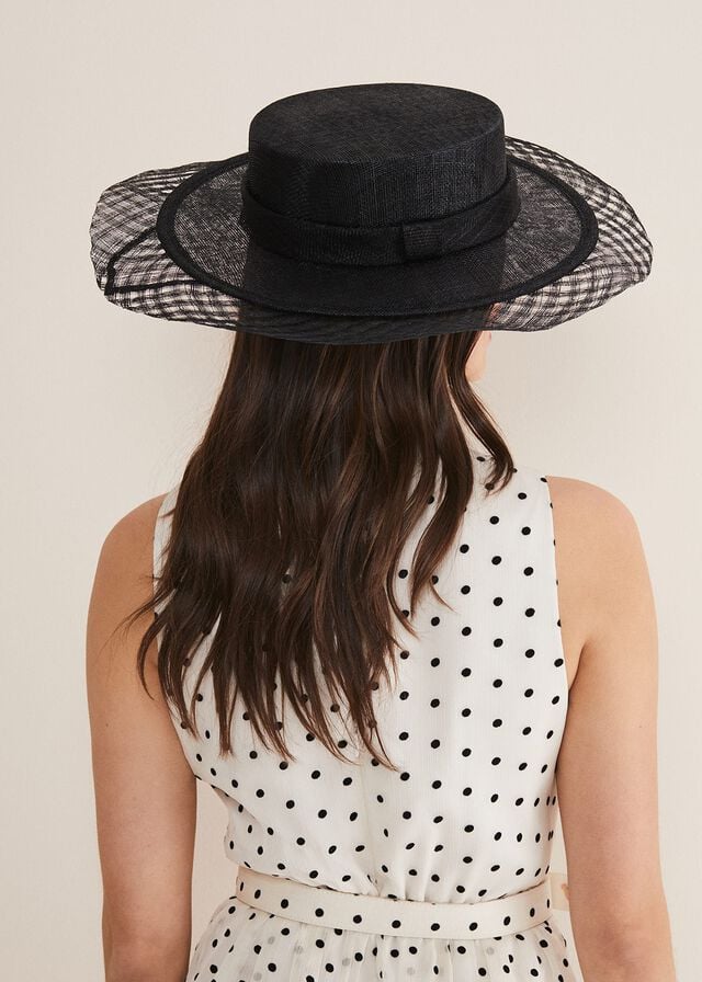Black Phase Eight Lattice Trim Boater Fascinator Hats | 0524GWBCP