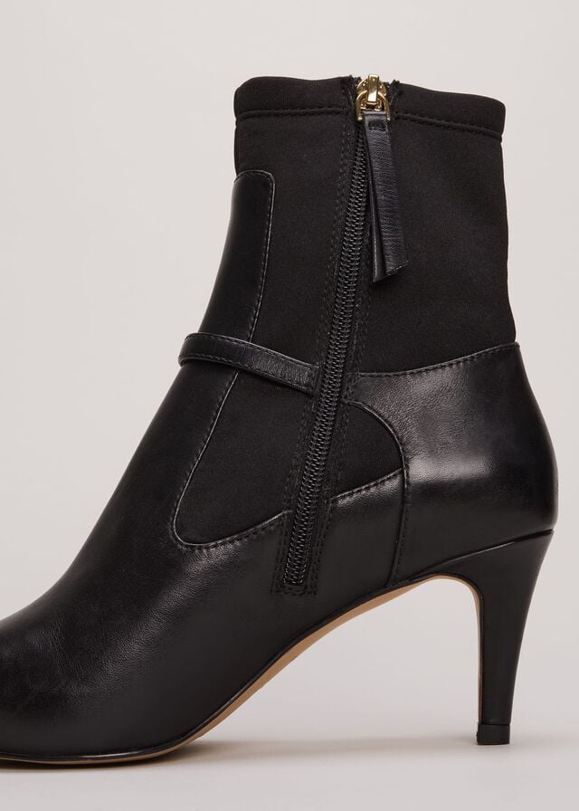 Black Phase Eight Leather Buckle Detail Sock Boots | 6352NSFZL