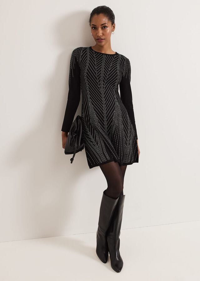 Black Phase Eight Lexie Studd Flippy Hem Dress | 3628SBQXD