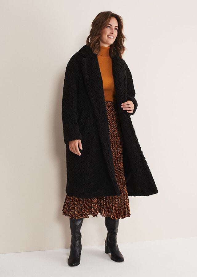 Black Phase Eight Libbie Longline Teddy Coats | 4078OPXKS