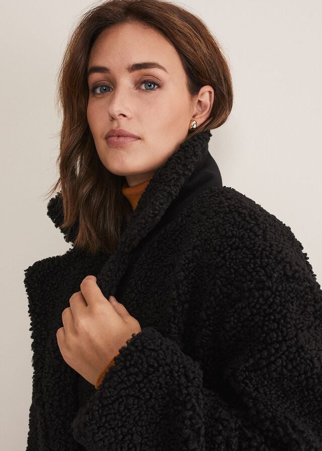 Black Phase Eight Libbie Longline Teddy Coats | 4078OPXKS