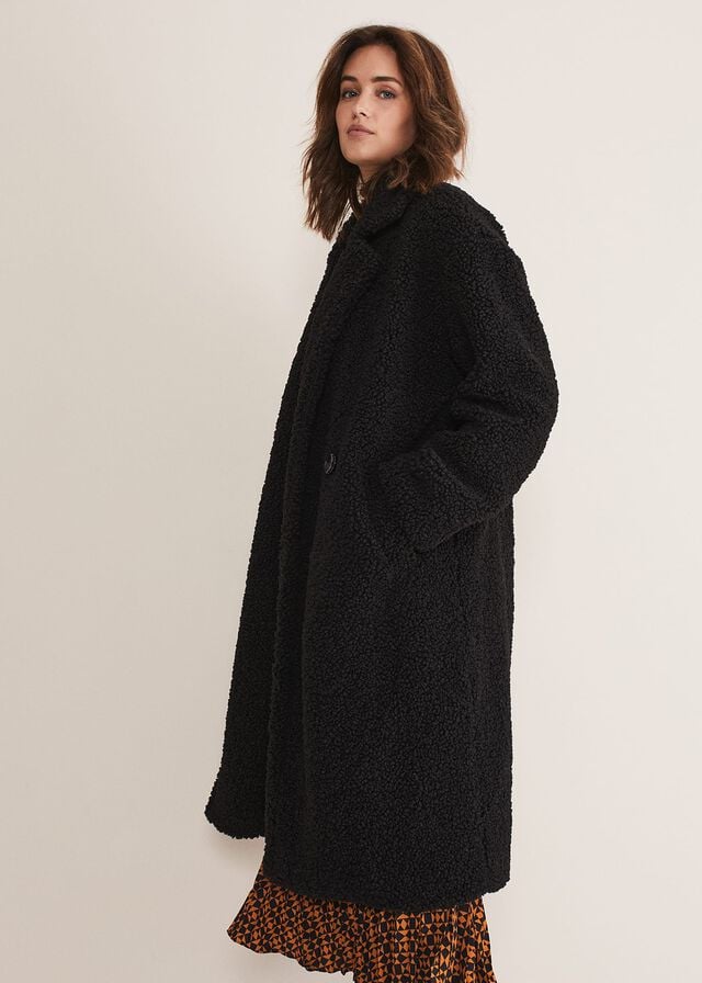 Black Phase Eight Libbie Longline Teddy Coats | 4078OPXKS