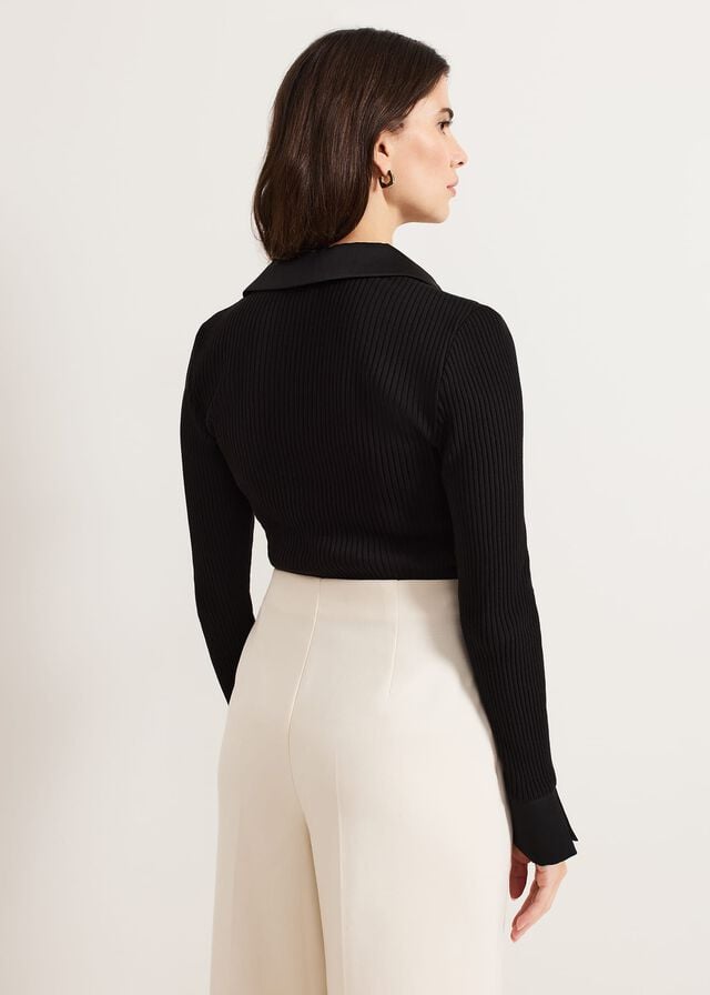 Black Phase Eight Lisa Ribbed Polo Neck T Shirts | 6380IZYPW