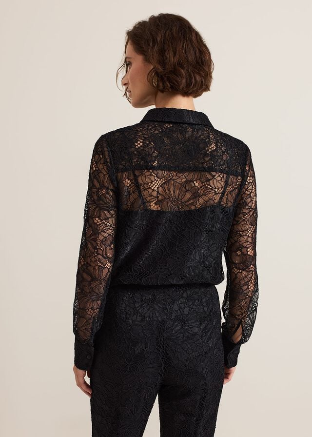 Black Phase Eight Livana Lace Shirts | 8374PULFV