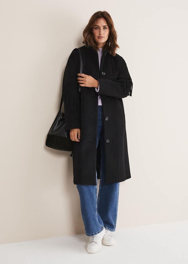 Black Phase Eight Liz Fringe Coats | 6109CYZKD