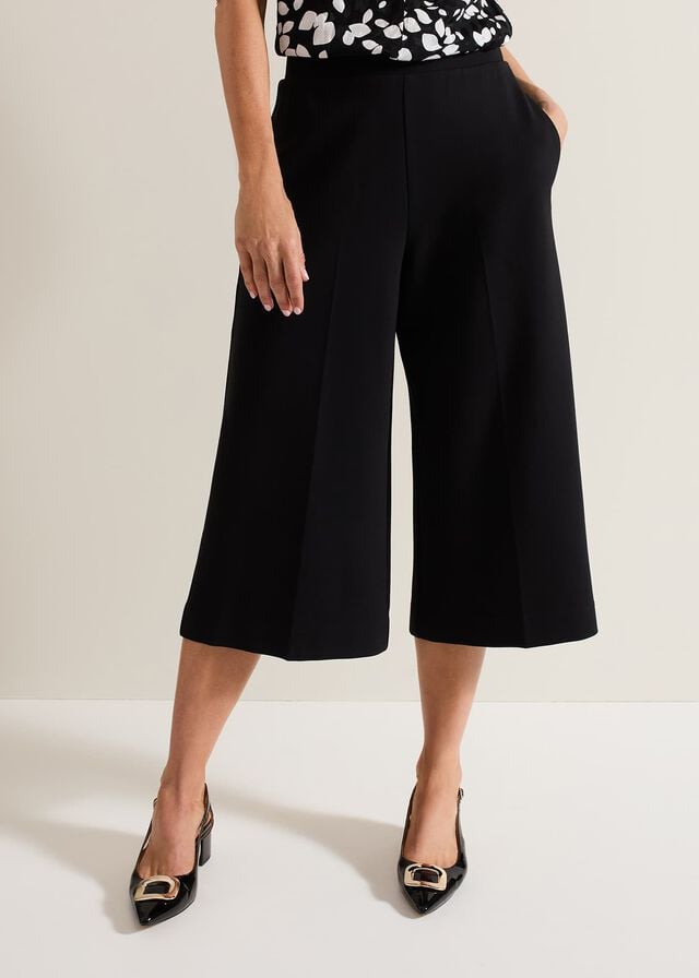 Black Phase Eight Lori Ponte Culottes Trousers | 7529TOMKA