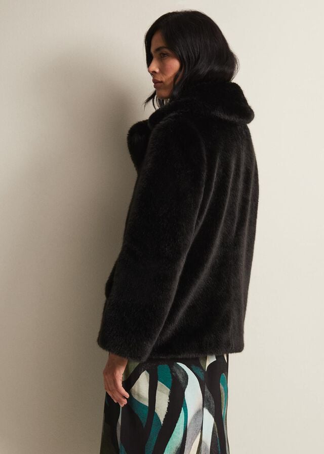 Black Phase Eight Megan Faux Fur Coats | 5071EHXAP