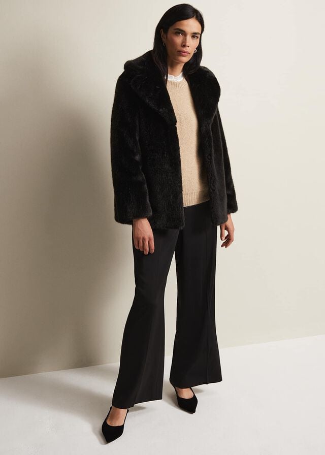 Black Phase Eight Megan Faux Fur Coats | 5071EHXAP