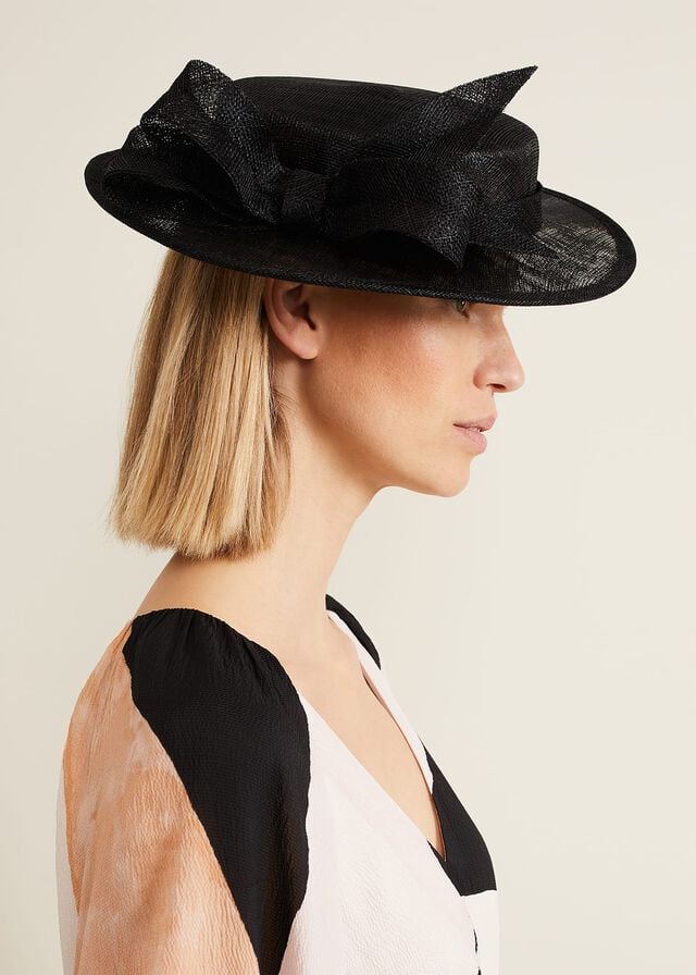Black Phase Eight Mini Bow Boater Fascinator Hats | 7312WMDTU
