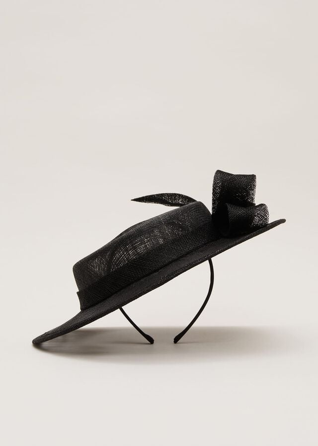 Black Phase Eight Mini Bow Boater Fascinator Hats | 7312WMDTU