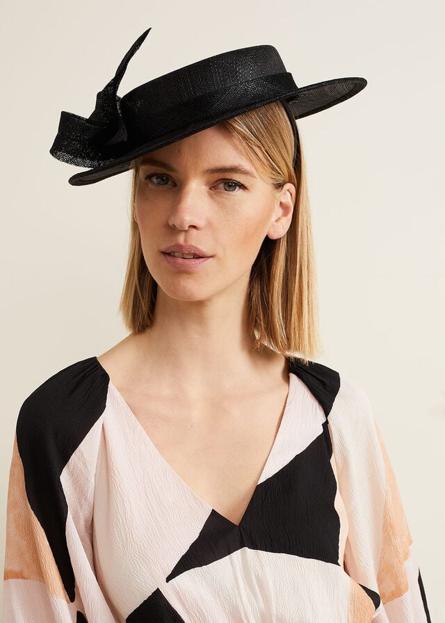 Black Phase Eight Mini Bow Boater Fascinator Hats | 7312WMDTU