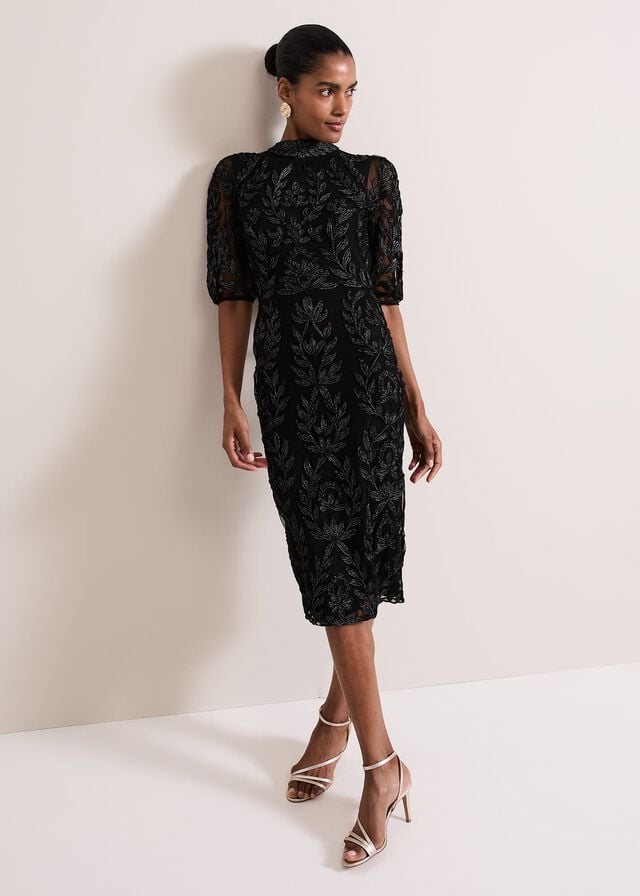 Black Phase Eight Misha Tapework Shimmer Dress | 0842TEJDG
