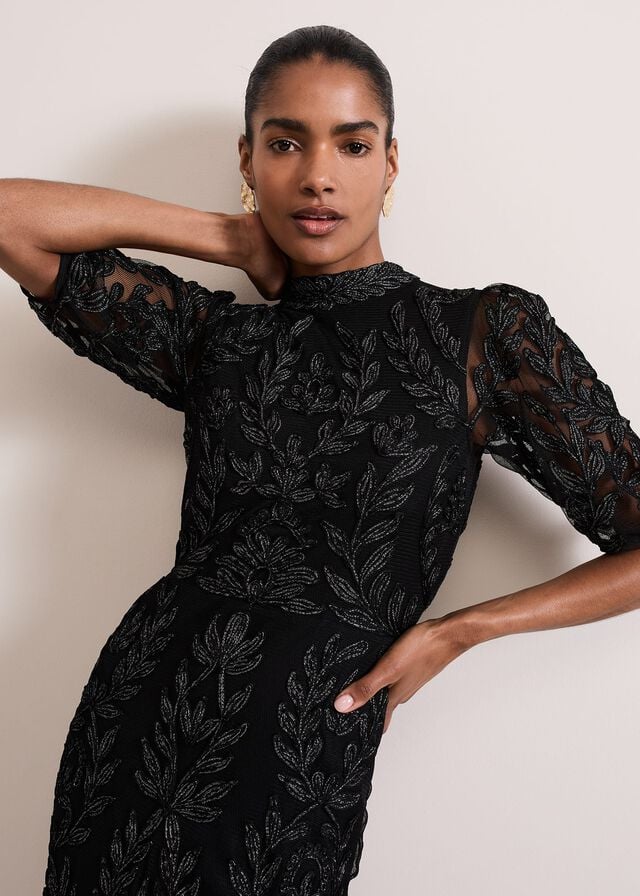 Black Phase Eight Misha Tapework Shimmer Dress | 0842TEJDG