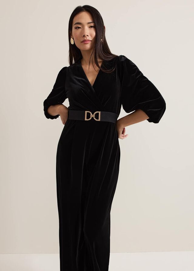 Black Phase Eight Myleen Velvet Jumpsuit | 6140VBEGF