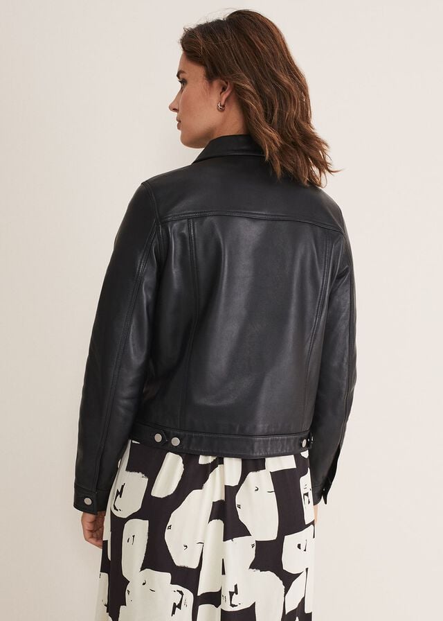 Black Phase Eight Myrtle Leather Jackets | 1539MKCNJ
