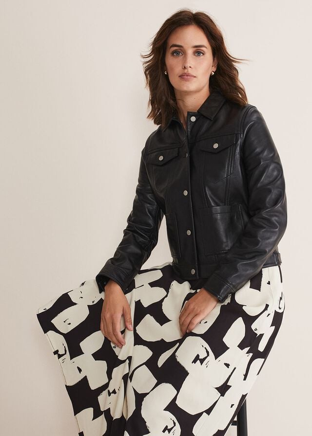 Black Phase Eight Myrtle Leather Jackets | 1539MKCNJ