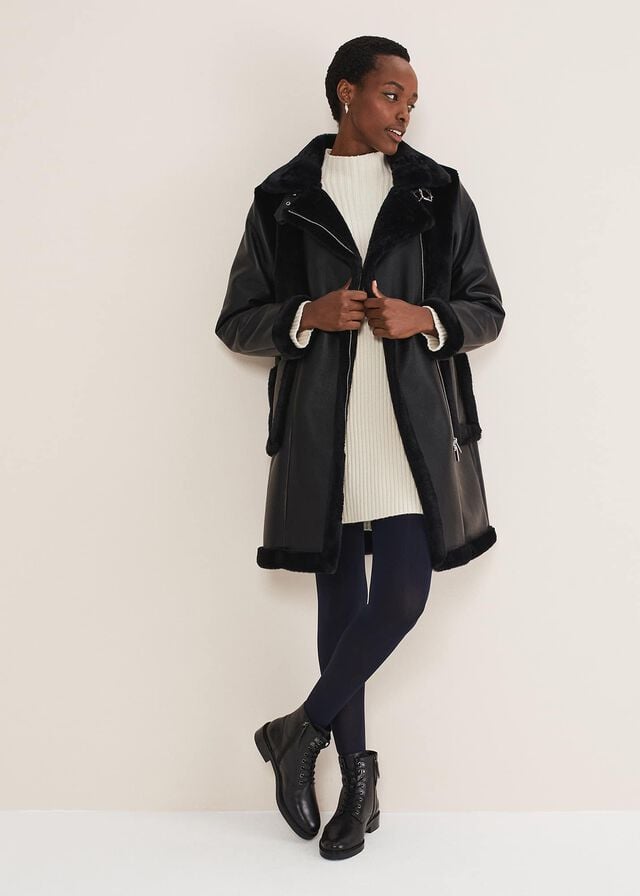 Black Phase Eight Nova Longline Aviator Coats | 6175BQCUX